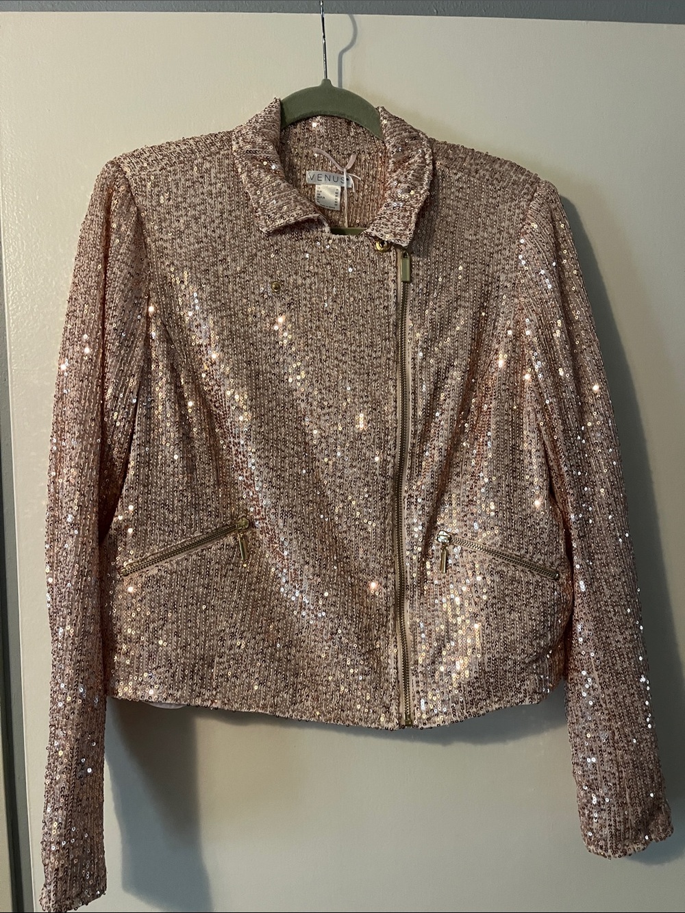 VENUS Rose Gold Sequin Biker Jacket